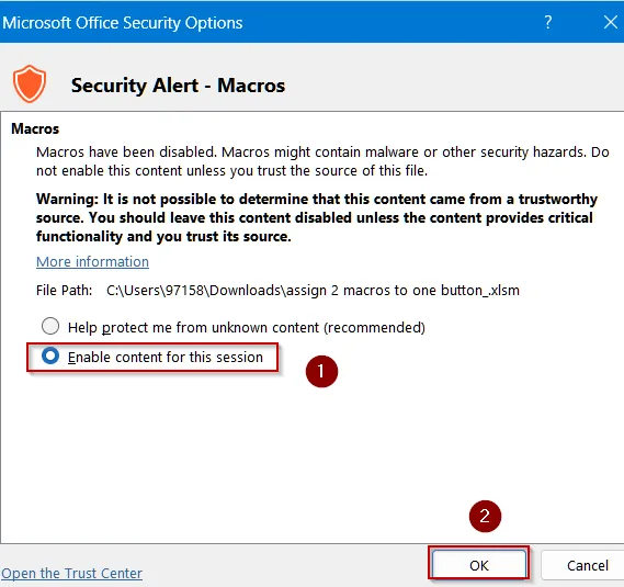 Enable Macros for Your Current Workbook