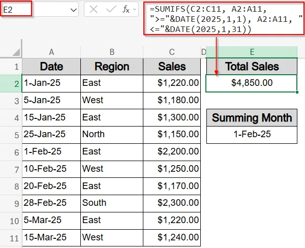 Combine SUMIFS with EOMONTH Functions to Dynamically Handle Month-End Dates