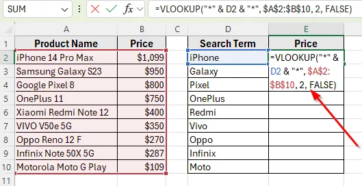 Using VLOOKUP Function to Find a Partial Text Match