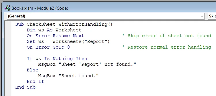 Test for Missing Worksheet Before Proceeding Using On Error GoTo 0