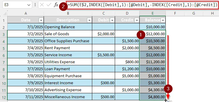 Calculating the Balance in a Table