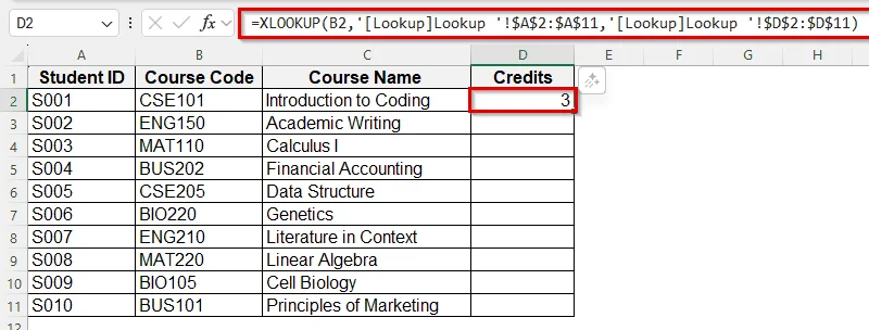 Create a Lookup Table using XLOOKUP Function