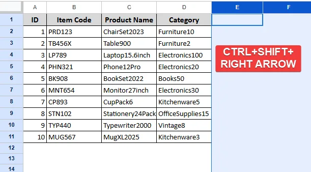 Using Keyboard Shortcut to Hide Unused Cells