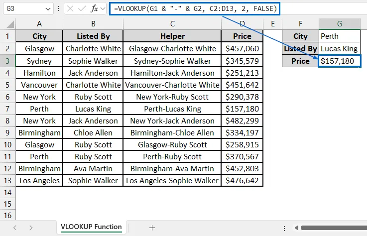 Use VLOOKUP Function with Helper Column