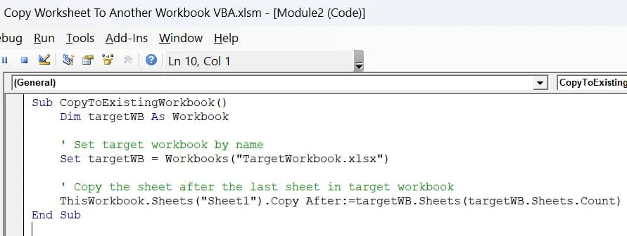 Copy Worksheet to Another Workbook That Is Open