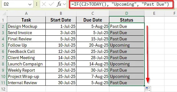 Identify Upcoming vs Past Due Tasks