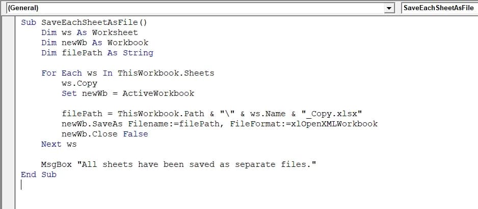 Save All Worksheets as a Separate Excel File