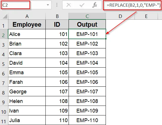 Insert REPLACE Function to Add Text at the Beginning