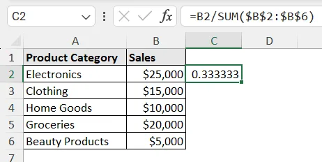 calculating percentage with formula