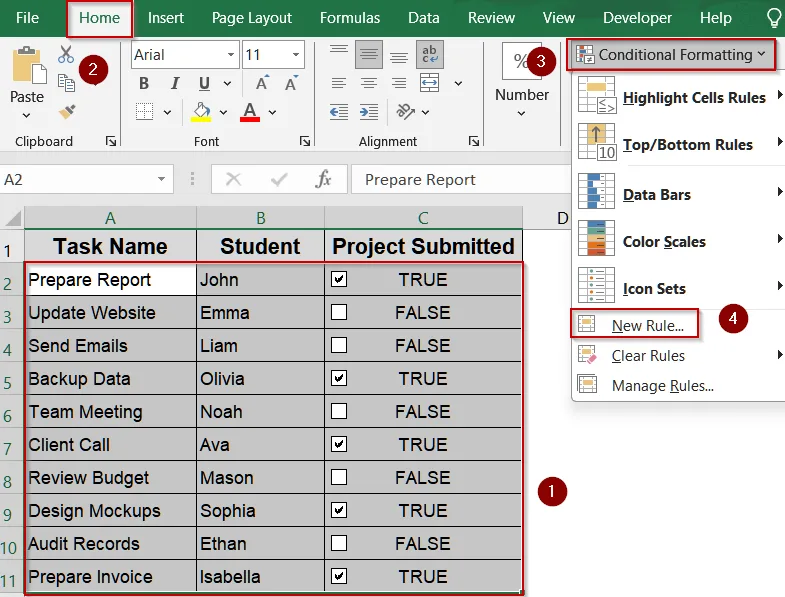 Insert AND Formula to Highlight the Current Task