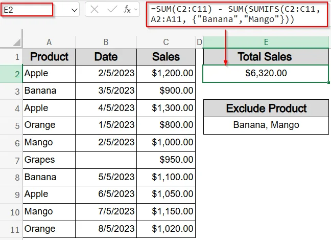 Subtract Multiple Items with SUMIF/SUMIFS Function