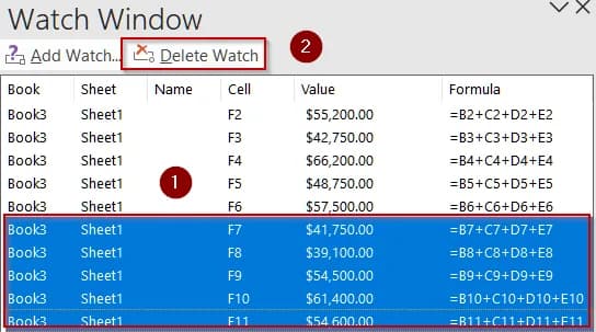 Deleting Cells from the Watch Window