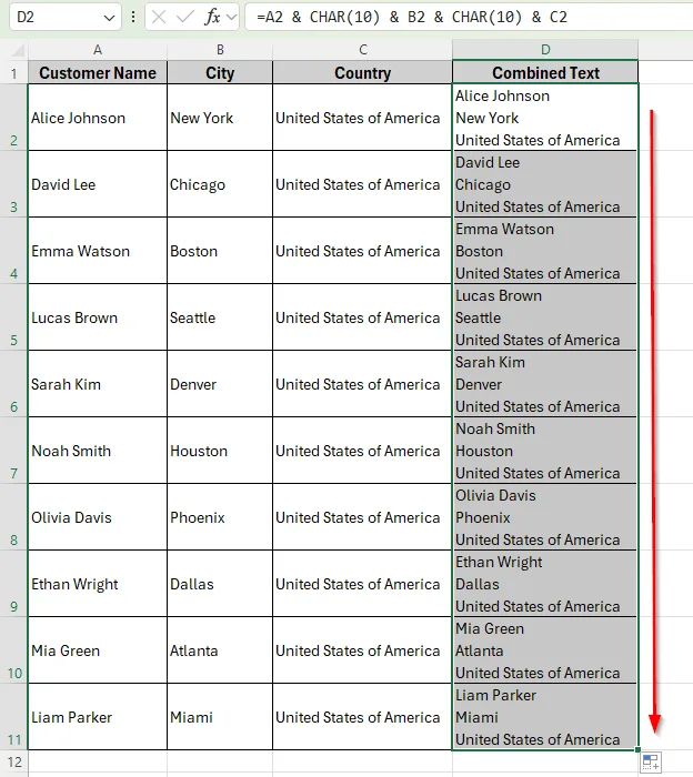 Using Ampersand and CHAR Function to Concatenate with a Line Break in Excel
