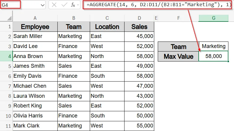 Use AGGREGATE Function with Division Logic for Conditional Maximum Value