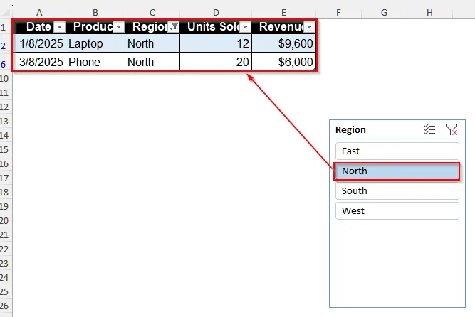 Insert a Slicer in Excel by Converting the Dataset into a Table