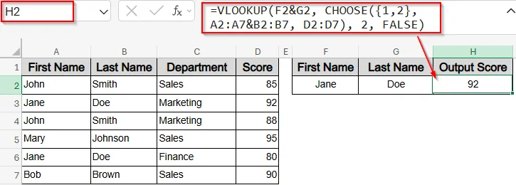 VLOOKUP with Two Lookup Values Using CHOOSE Function