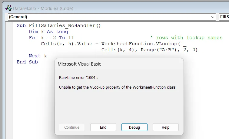 Handle Loop Errors with On Error Resume Next Inside a VLOOKUP Loop