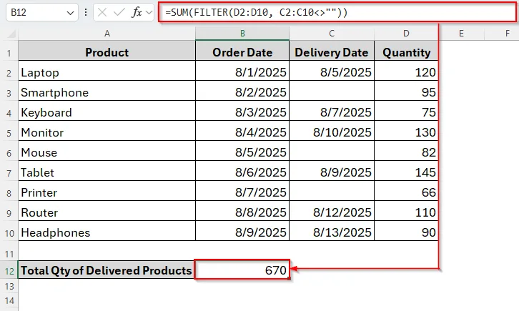 Alternative Functions to Sum Only Not Blank Cells in Excel