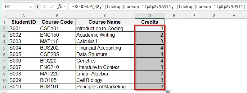 Create a Lookup Table using XLOOKUP Function
