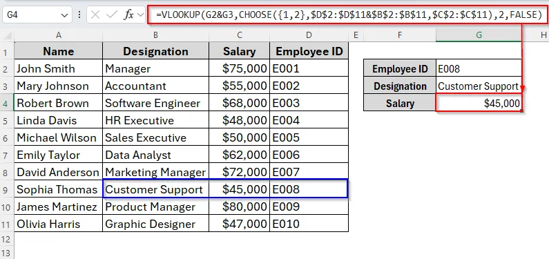 Using VLOOKUP with CHOOSE Function for Two Criteria