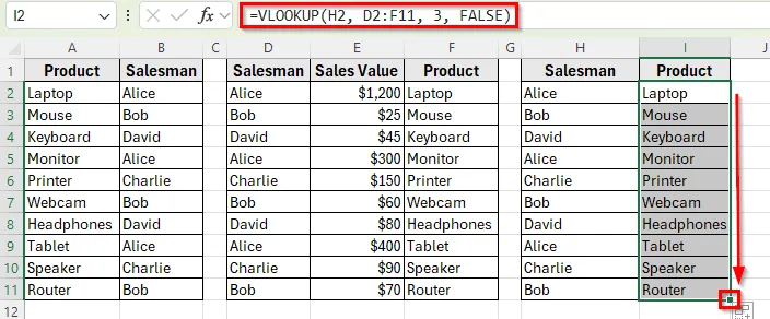 Nested VLOOKUP to Return Product by Salesman
