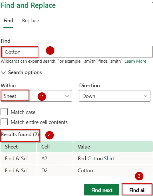 Manual Check Using Find & Select Feature