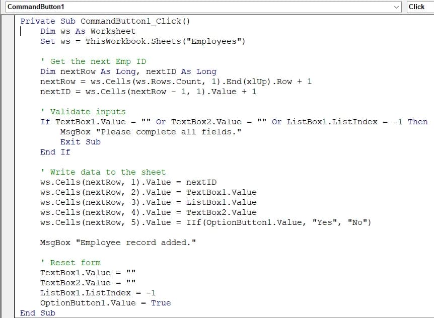 Build an Interactive UserForm for Multiple Inputs in a Row