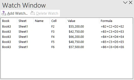Deleting Cells from the Watch Window