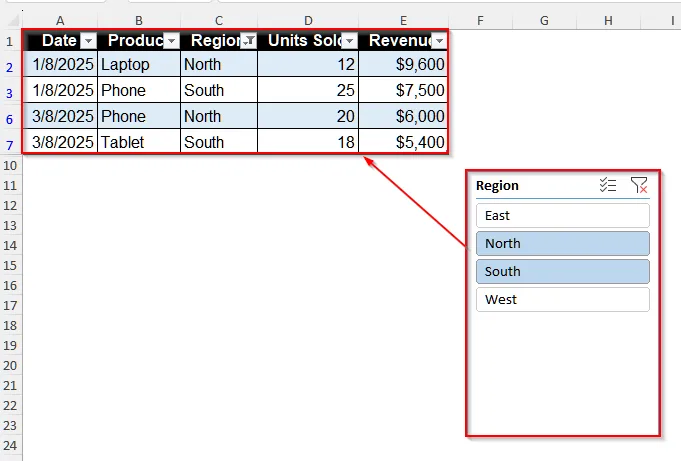 Insert a Slicer in Excel by Converting the Dataset into a Table