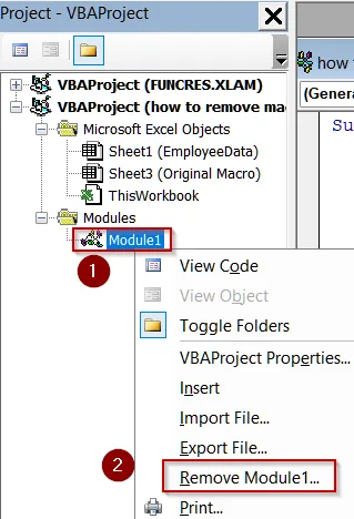 Remove Macros from Excel Modules Using the Visual Basic Editor