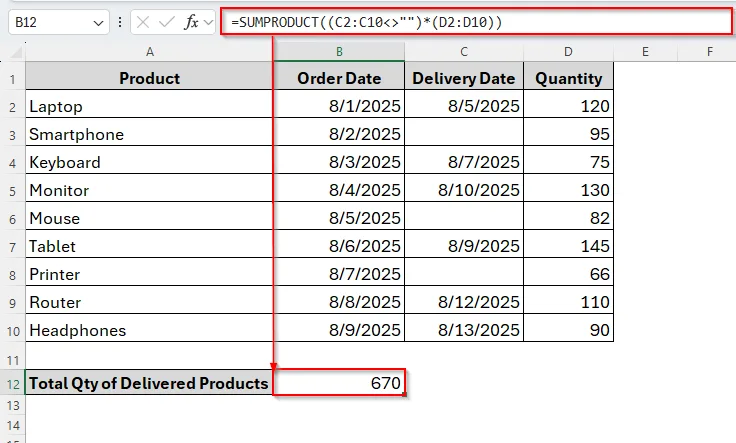 Alternative Functions to Sum Only Not Blank Cells in Excel