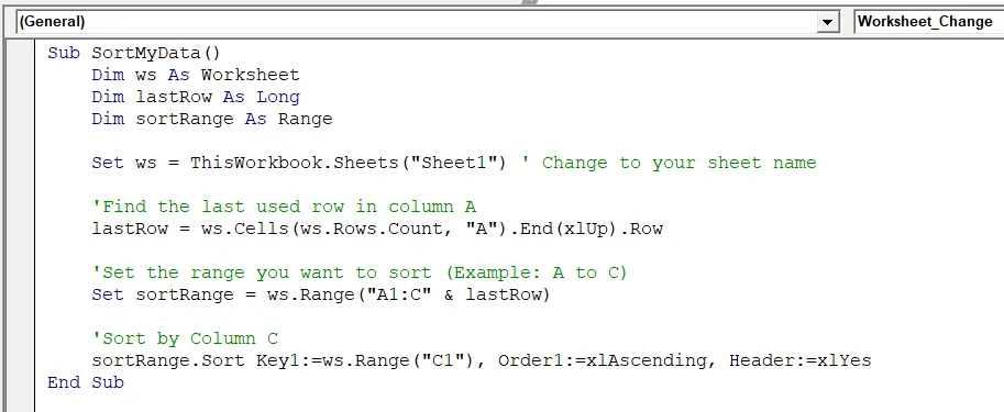 Sort a Dynamic Range Automatically