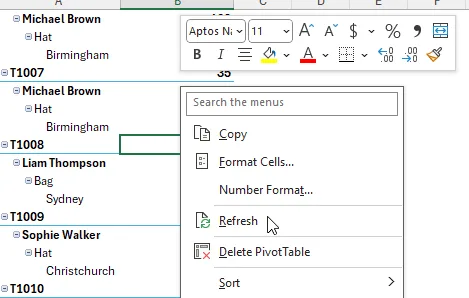 Updating a Pivot Table after Changing Data Source