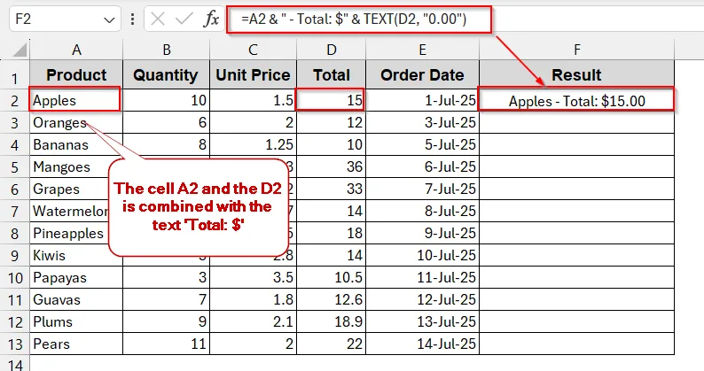 Use Ampersand (&) To Combine Text And Number