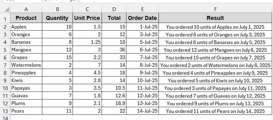 Join Text And Numeric Values With The CONCAT Function