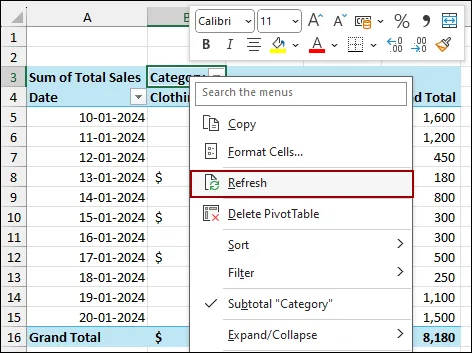 Using Pivot Table Formatting Icon