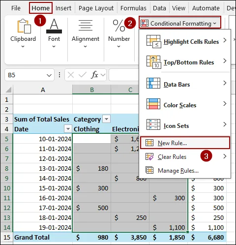 Applying New Rule from Conditional Formatting