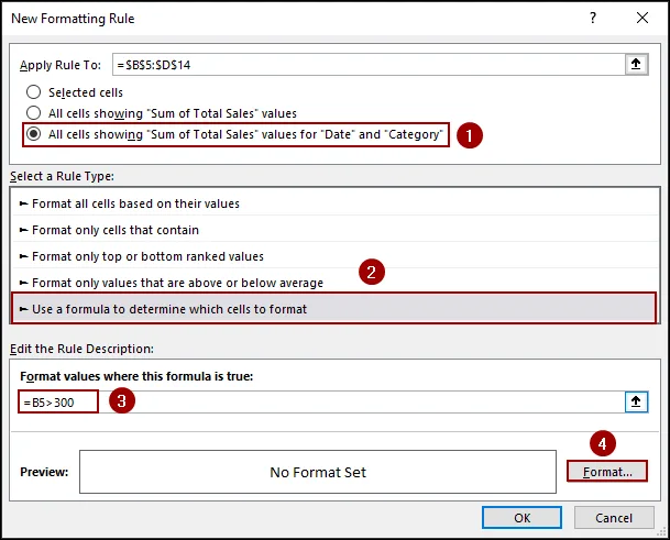 Applying New Rule from Conditional Formatting