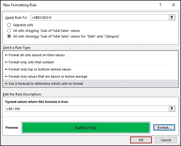 Applying New Rule from Conditional Formatting
