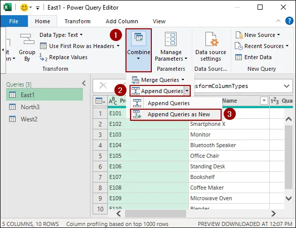 Applying Append Queries Feature from Power Query