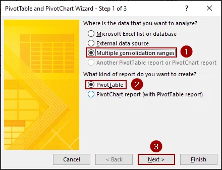 Using PivotTable and PivotChart Wizard Feature