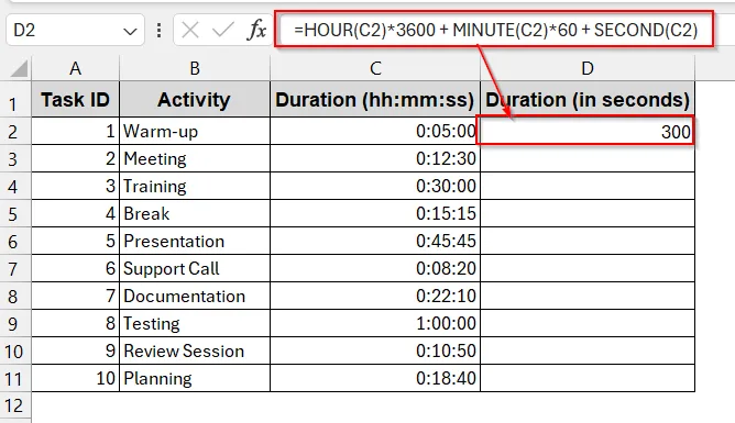 Use HOUR, MINUTE, and SECOND Format to Convert Time into Seconds