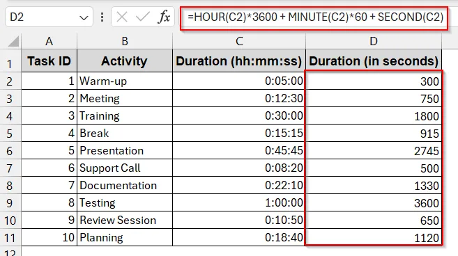 Use HOUR, MINUTE, and SECOND Format to Convert Time into Seconds