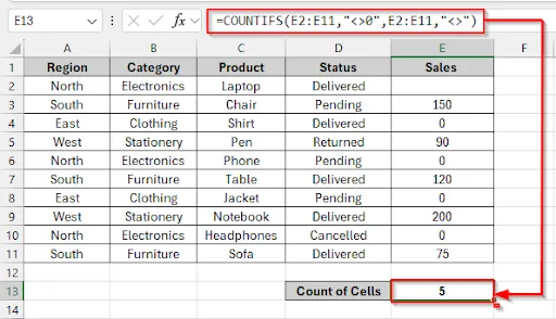 Counting Without Blank Cells