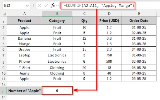 Using OR logic: SUM of COUNTIFs