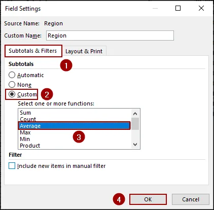 Steps to Create Custom Subtotal in Excel Pivot Table