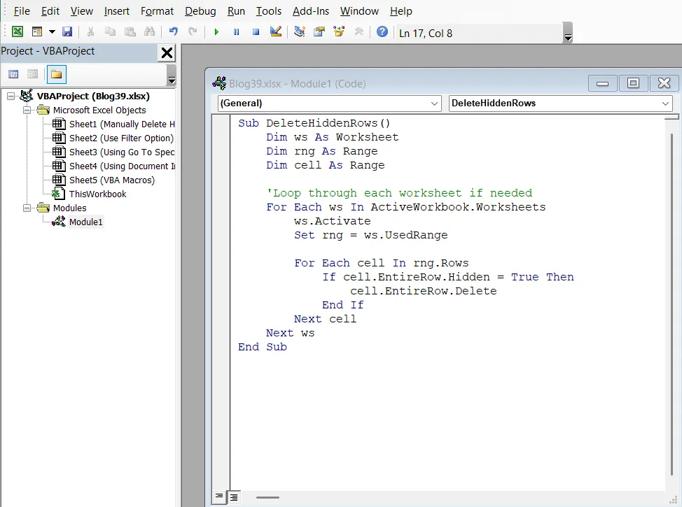 One-Click VBA Script to Clean Hidden Rows for Large Datasets