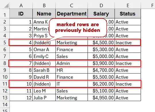 Manually Delete Hidden Rows in Small Worksheets