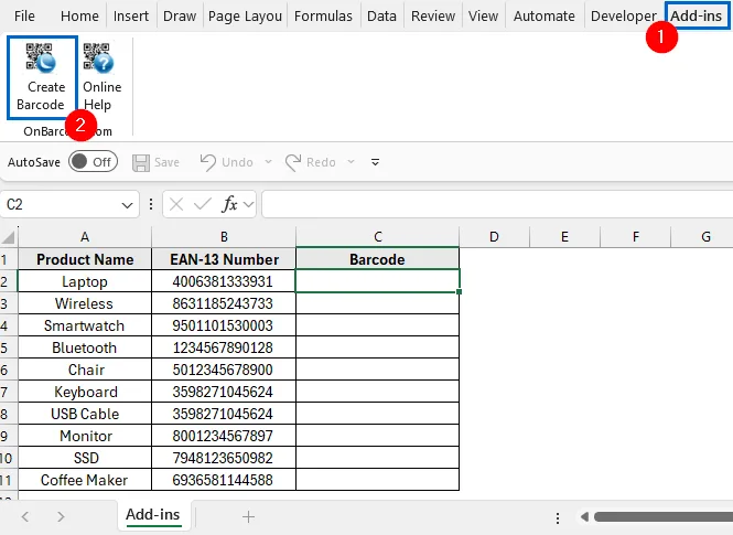 Use External Add-ins to Generate EAN-13 Barcode