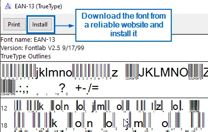 Install an External Font to Generate EAN-13 Barcode